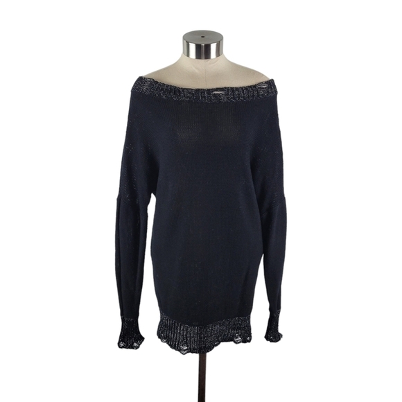 Fabiana Filippi Off The Shoulder Tunic Sweater Size S Black w/ Metallic Trim - Picture 1 of 9